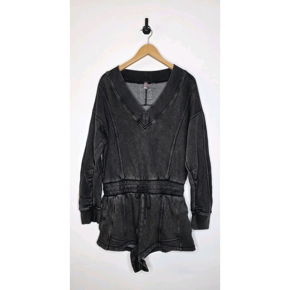 Free People Movement Intercept Romper Size Medium Relaxed Fit Distressed Black